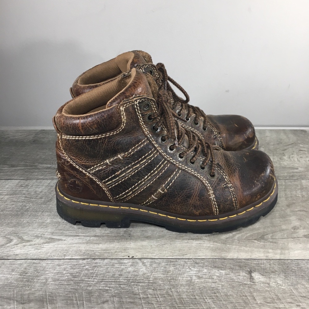 Doc Dr. Martens Quincy Air Wair Brown Leather Chunky Men's 9-Eye Boots Size 9